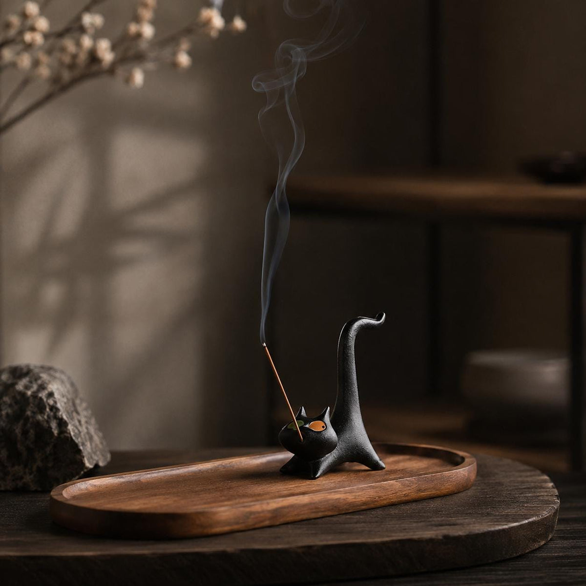 Japandi wood and ceramic incense holder for incense sticks