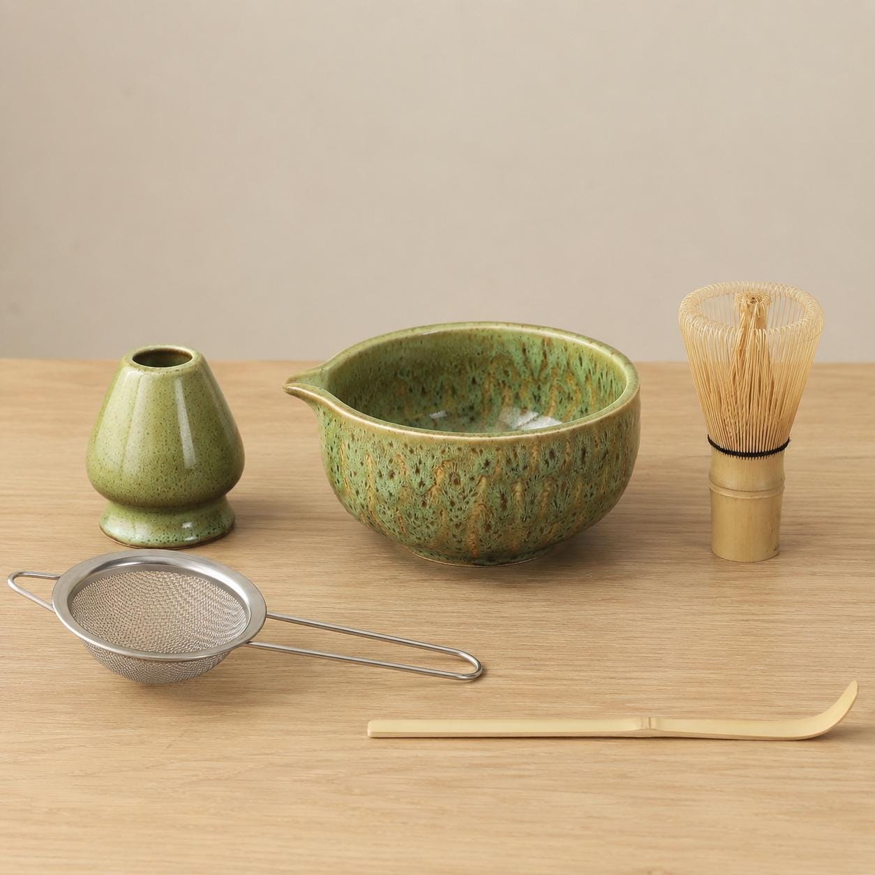 Ensemble de bols à matcha en céramique - Service à thé japonais en grès pour des rituels quotidiens doux