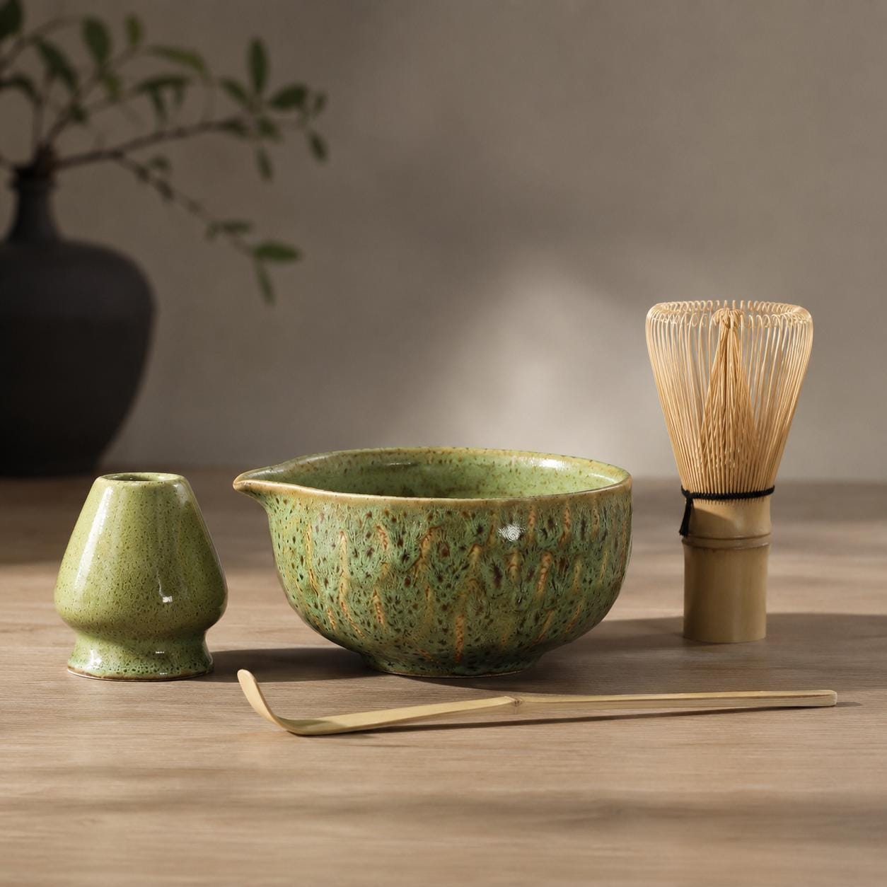 Ensemble de bols à matcha en céramique - Service à thé japonais en grès pour des rituels quotidiens doux