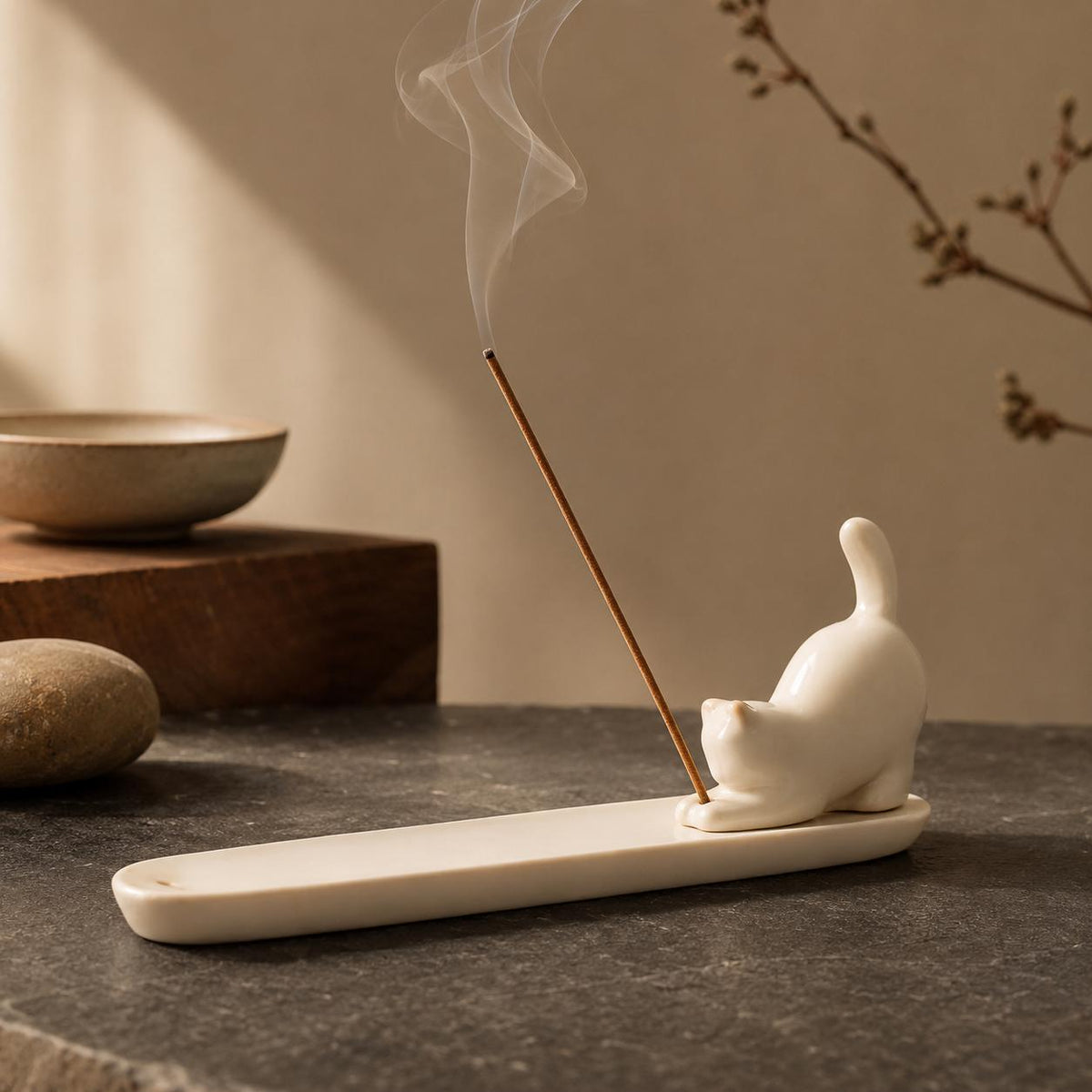 Zen ceramic incense holder, 10 cm high, for incense sticks