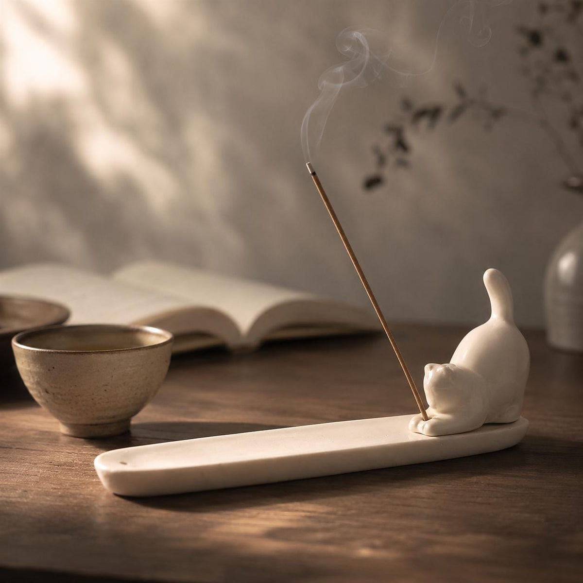 Incense Holder – Rabbit On Tray White