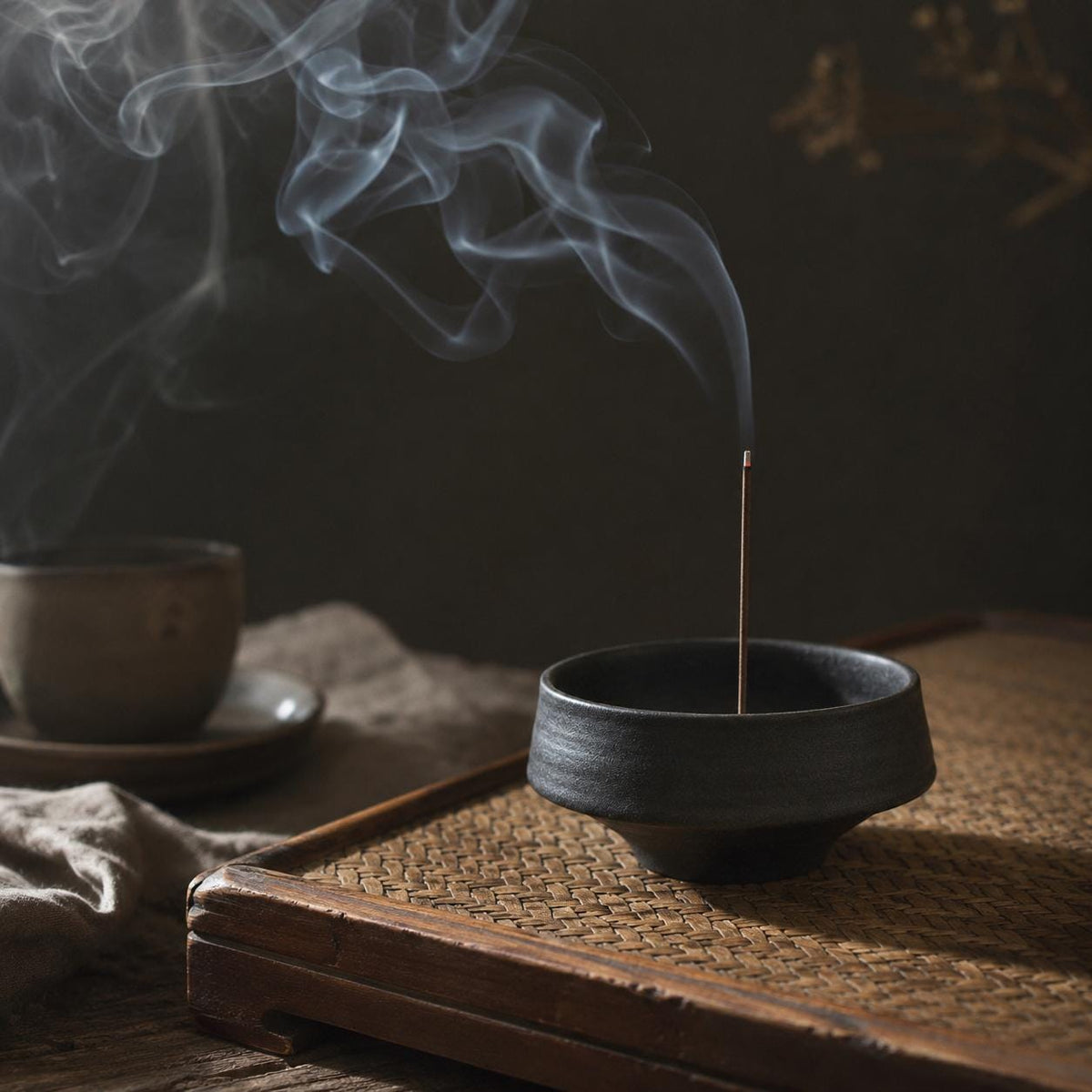 Incense Holder – With Bowl Tray Ceramic Dark