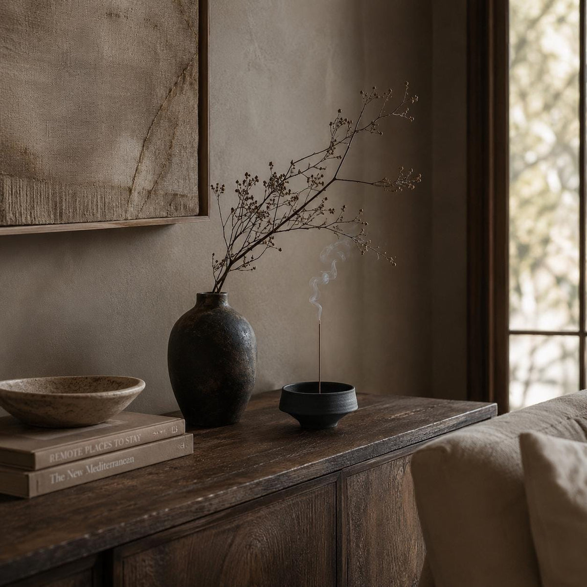 Incense Holder – With Bowl Tray Ceramic Dark