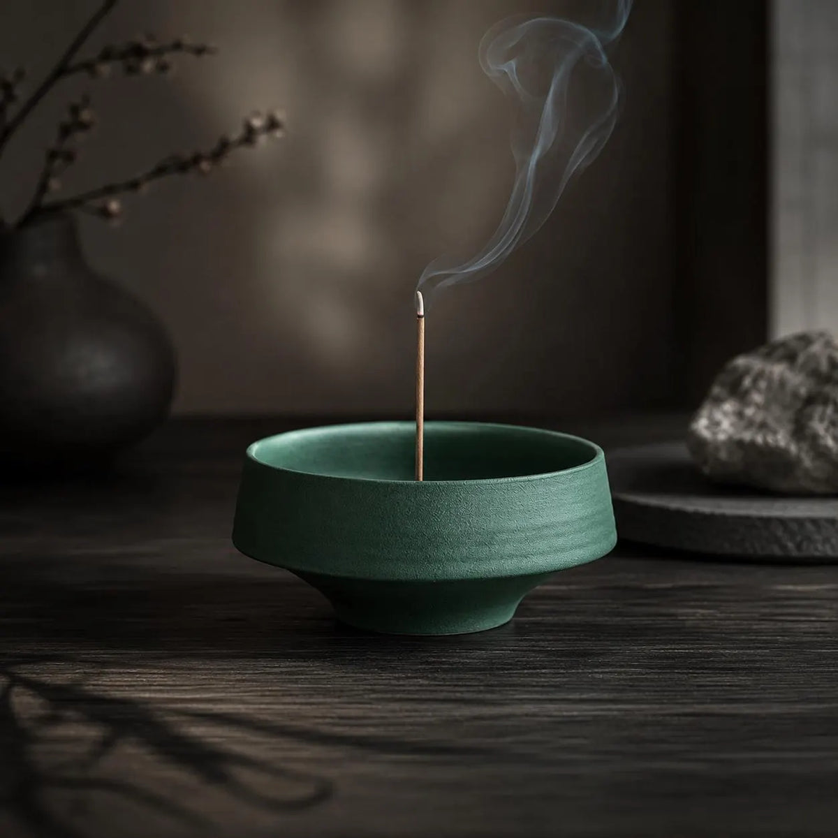 Incense Holder – With Bowl Tray Ceramic Dark