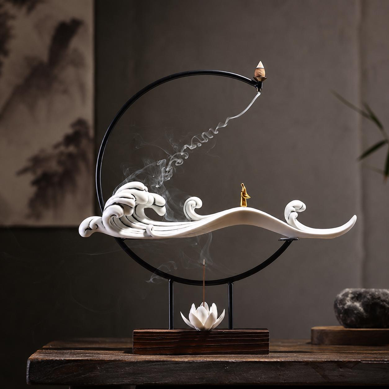 Porte-encens Zen en céramique - Décoration de brûleur d'encens japonais