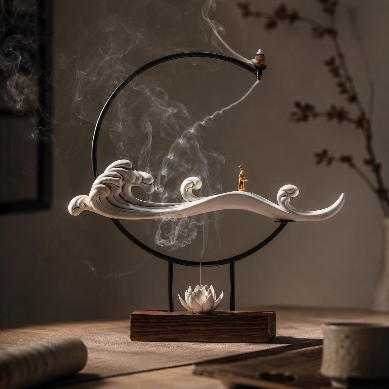 Porte-encens Zen en céramique - Décoration de brûleur d'encens japonais
