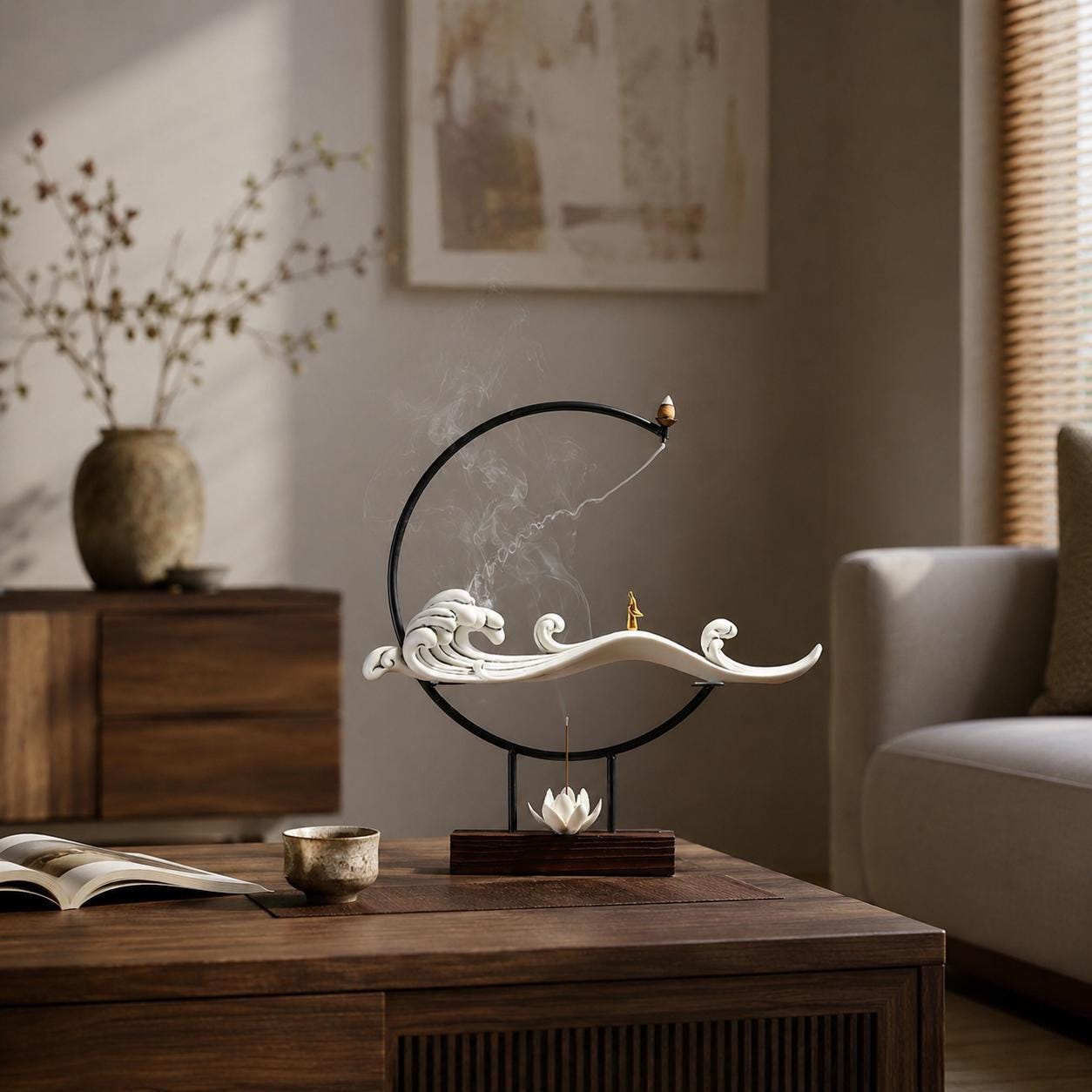 Porte-encens Zen en céramique - Décoration de brûleur d'encens japonais