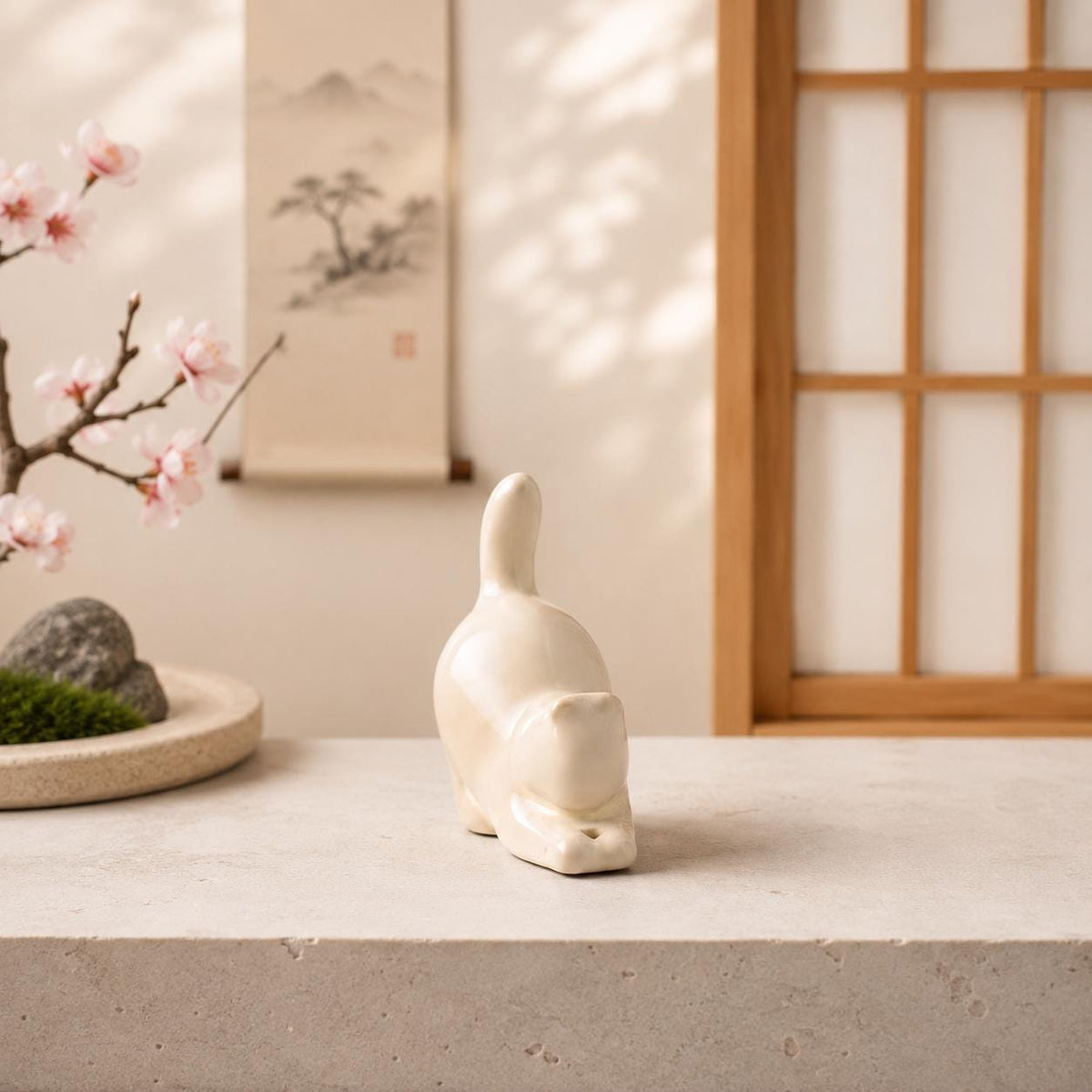 Incense Holder – Rabbit On Tray White