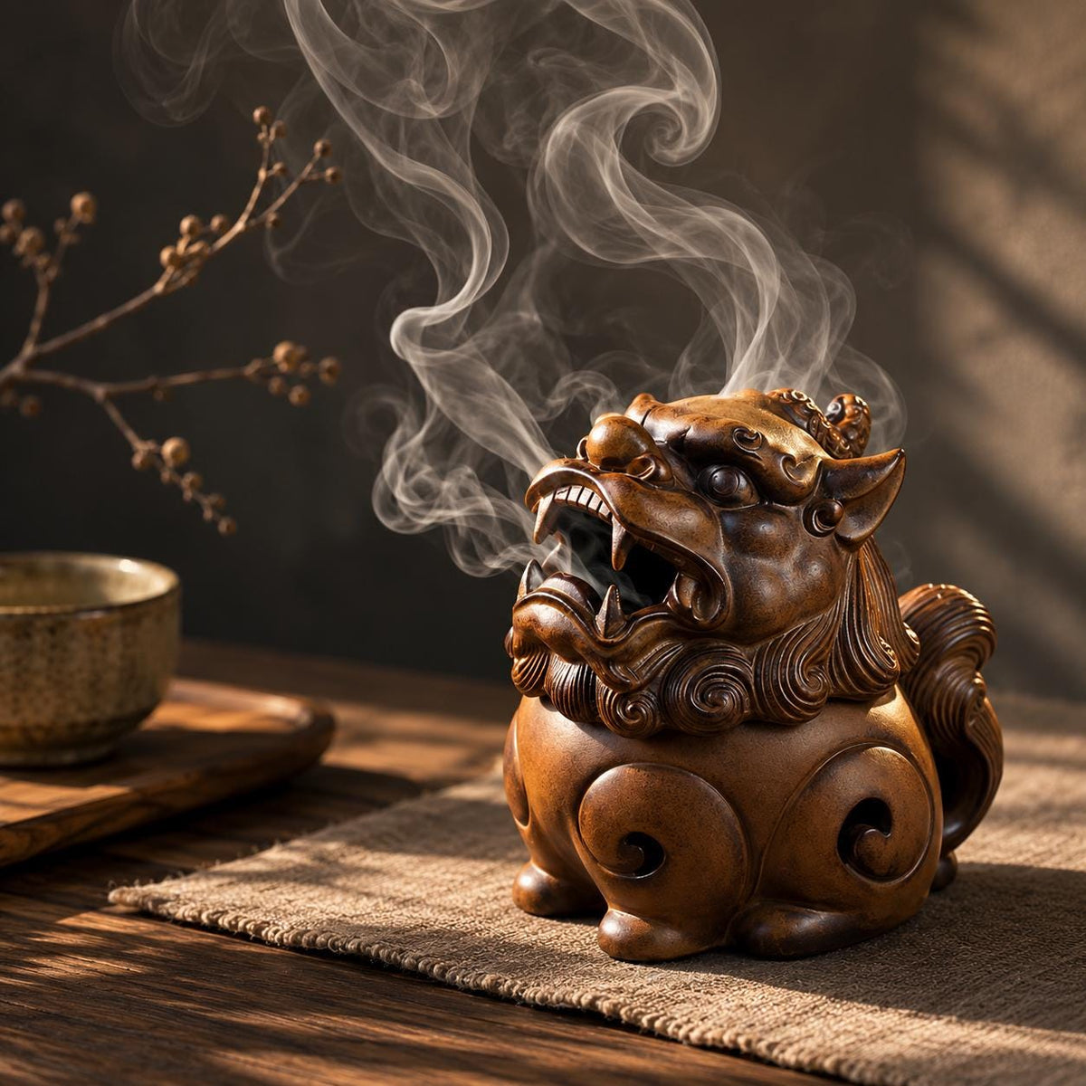 Porte-encens lion brun