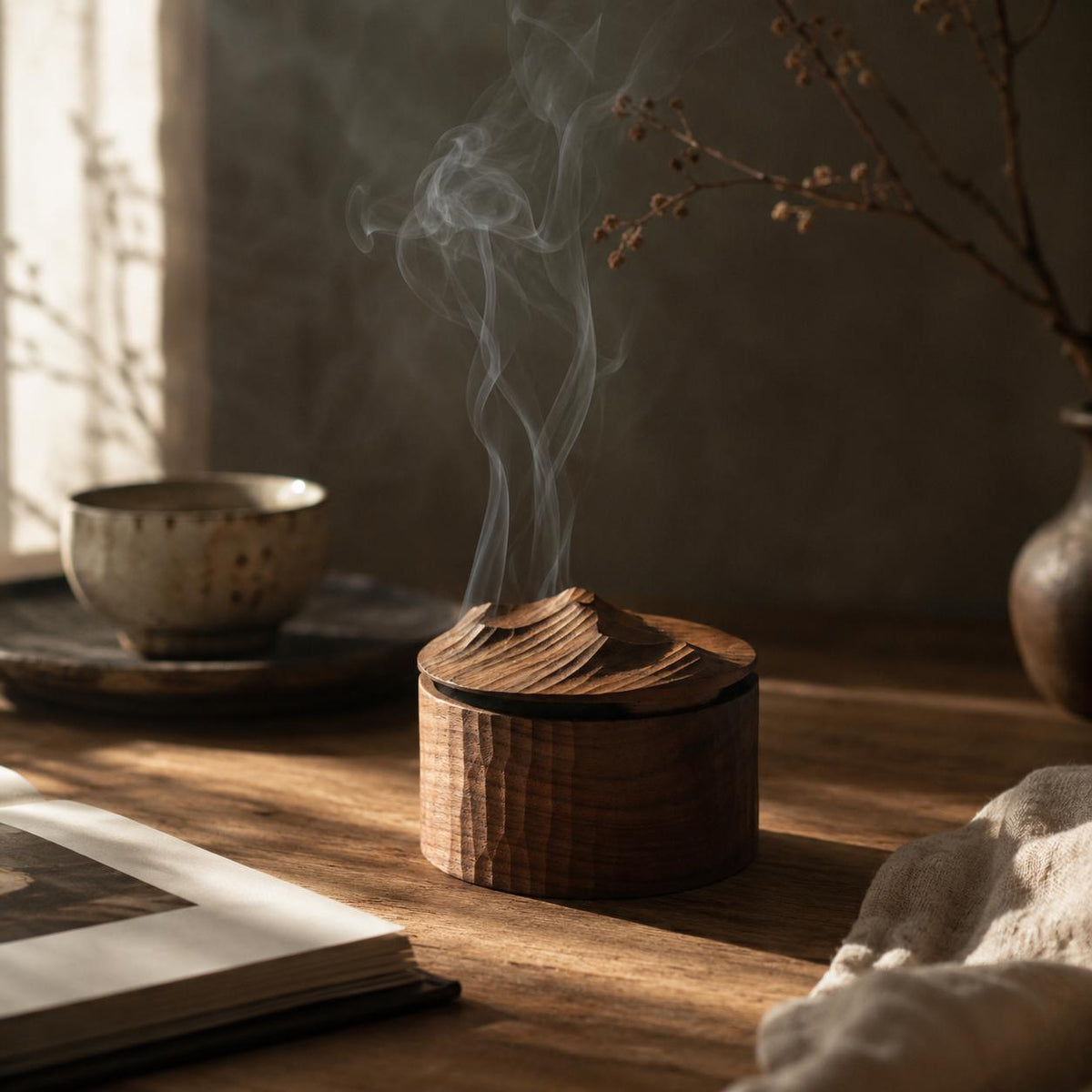 Walnut Incense Holder with Lid