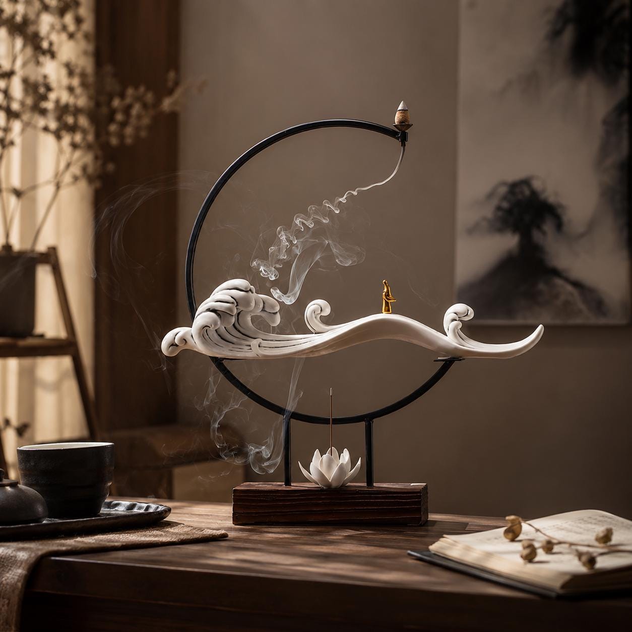 Porte-encens Zen en céramique - Décoration de brûleur d'encens japonais