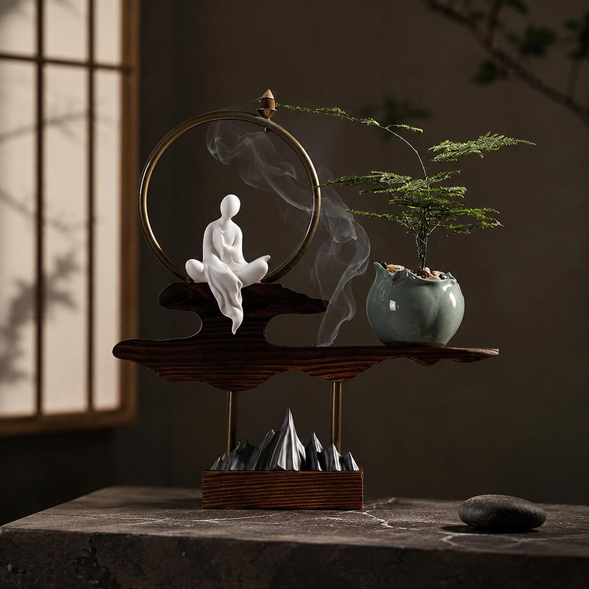 Artistic metal incense holder for backflow incense cones