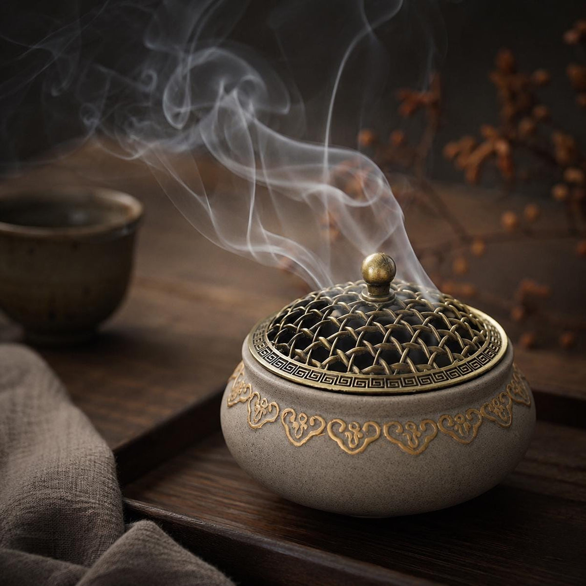Incense Holder with Openwork Lid