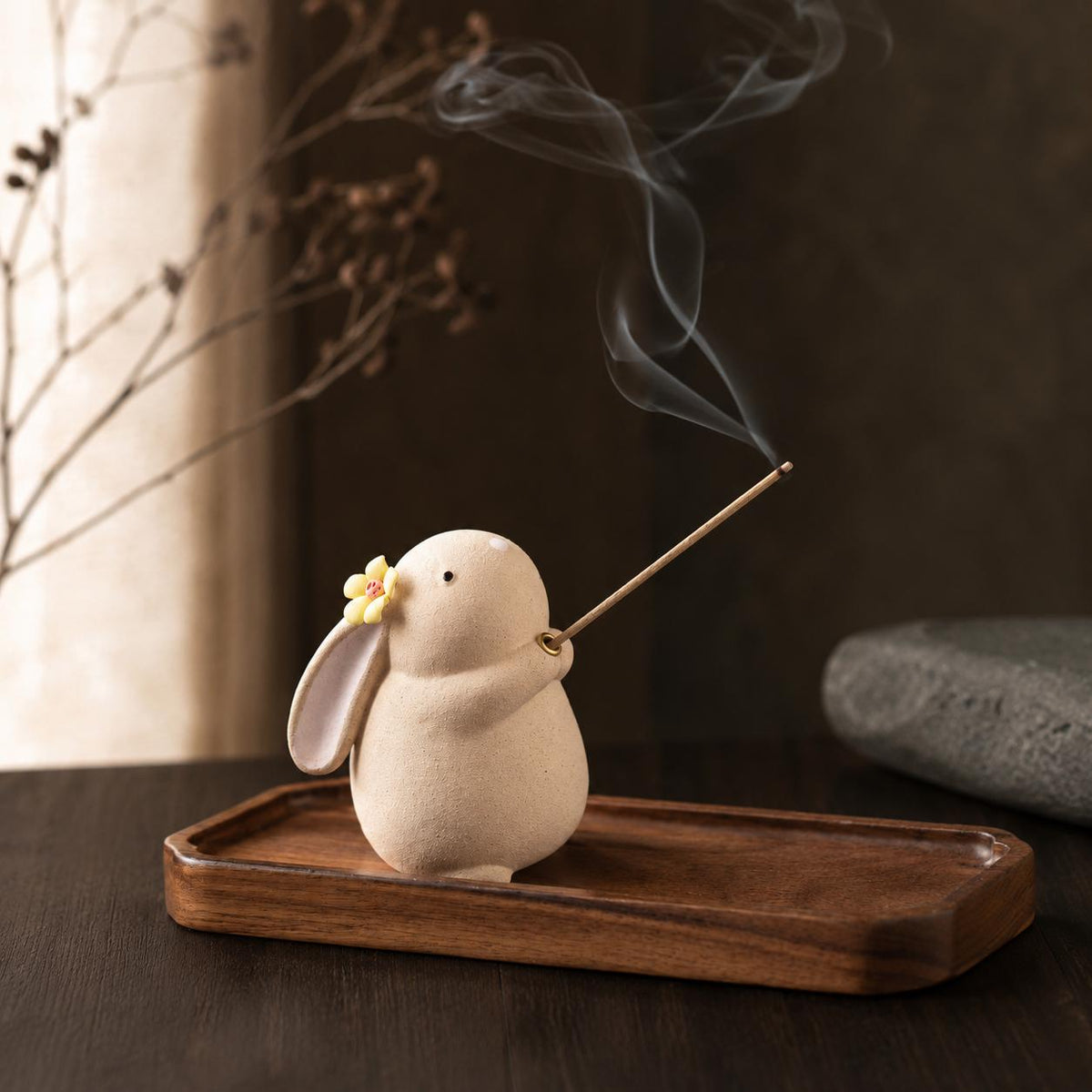 Porte-encens japonais en bois et céramique pour bâtons d’encens