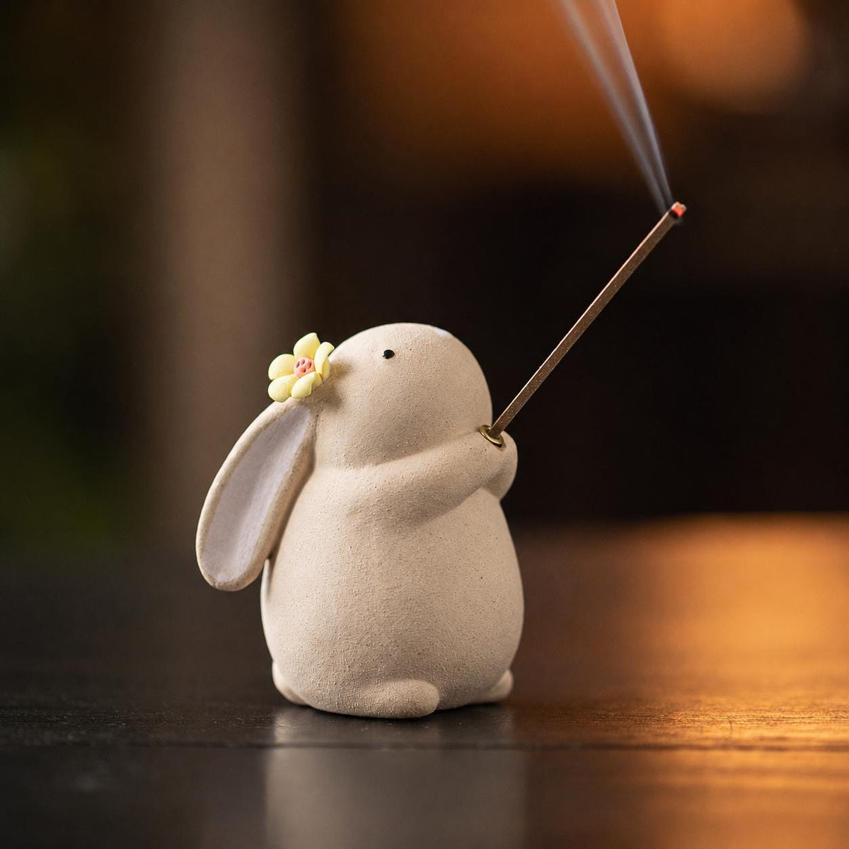 Rabbit Incense Holder on Wood Tray