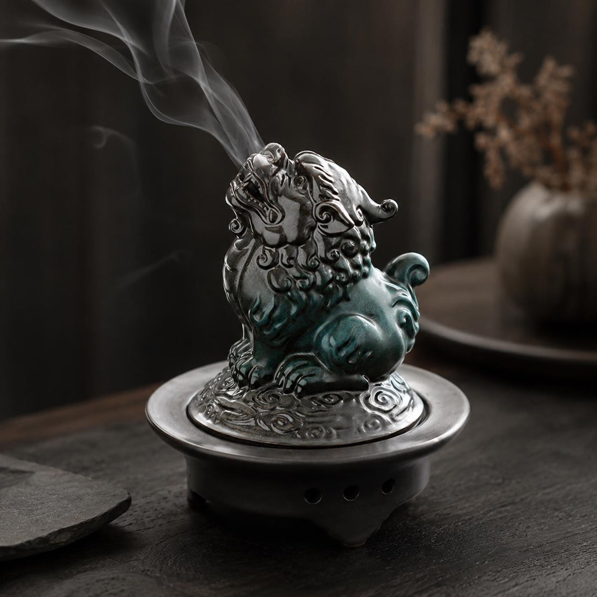 Contemporary ceramic incense holder for incense coils and cones