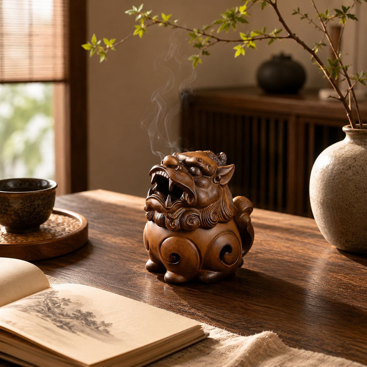 Porte-encens lion brun