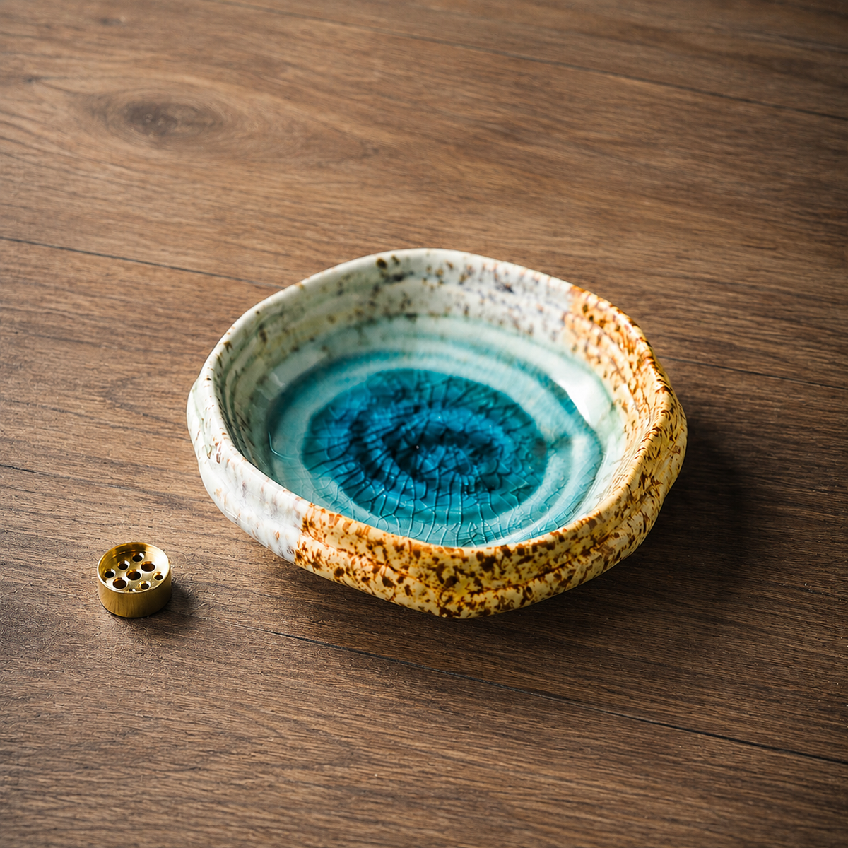 Porte-encens en céramique bleu turquoise et support pour bâton d’encens